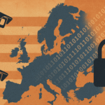 A stylized map of Europe surrounded by black surveillance cameras and digital padlocks, illustrating the continent’s loss of control over its own information environment. Cognitive Occupation.